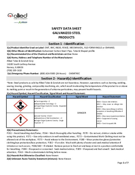 metal safety data sheet|galvanized sheet metal product data.